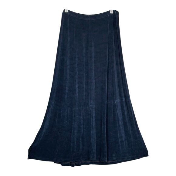PICADILLY Y2K Maxi Skirt Blue Stretch Acetate Side Slit Elastic Waist - Picture 2 of 9